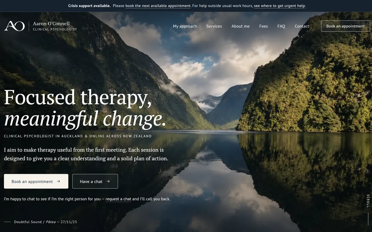 AO Psychology website homepage, designed by MOFLO